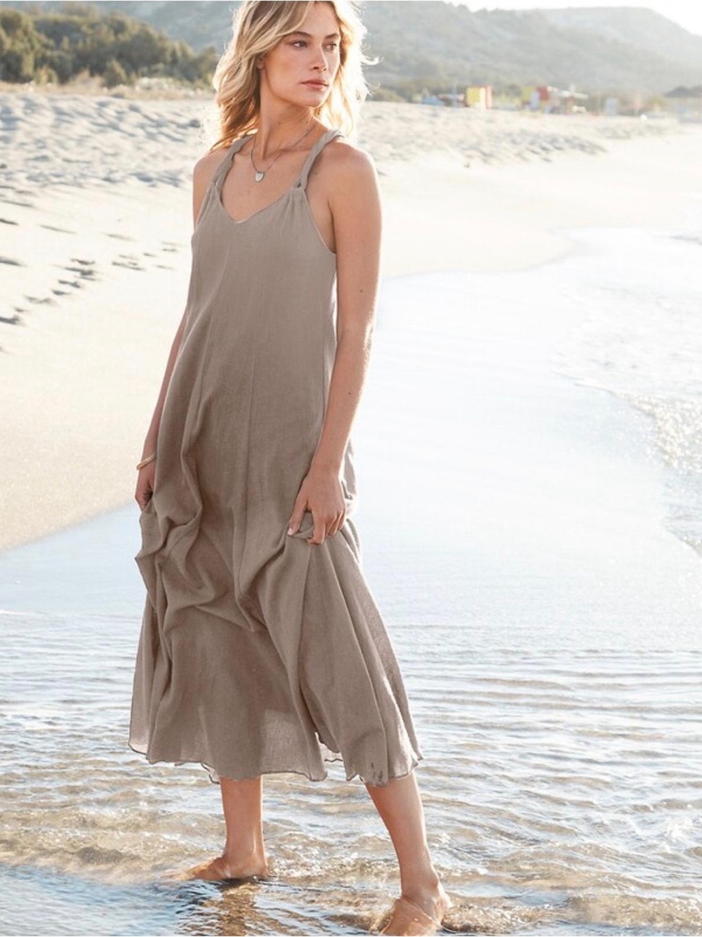 Garnet Hill Grey Crinkle Cotton
Boho Beachy Maxi Dress Size Large